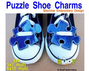 PUZZLE Shoe Charms Tags ITH  Machine Embroidery Applique Design 4x4 and 5x7 6x10 multi Tag Charm