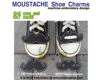 Moustache Shoe Charms Wings Machine Embroidery Design feltie decoration 4x4 5x7 ITH in the hoop