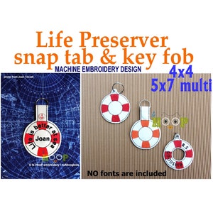 ITH Life Preserver Snap Tab and Key Fob Machine Embroidery Applique Design 4x4 5x7 multi