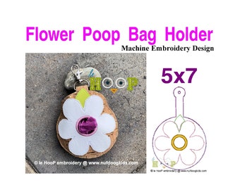 Flower Poop Waste Bag Holder Machine Embroidery Design 5x7 ITH in the hoop