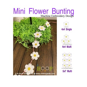 Mini Flower Bunting Machine Embroidery Design feltie decoration 4x4 5x7 ITH in the hoop zdjęcie 1