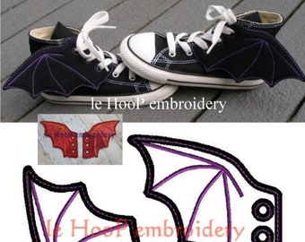 4x4 5x7 BAT DRAGON Shoe Wings Machine Embroidery In-The-Hoop Design Goth Costume superhero cosplay Steampunk Fantasy shoelace charm