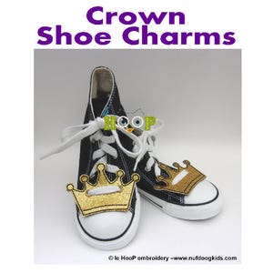 CROWN Shoe Charms Wings Tags Machine Applique Embroidery design ITH In The Hoop cosplay queen king royalty shoelace halloween image 1