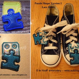 PUZZLE Piece Shoe Charms Tags Machine Applique Embroidery design ITH In The Hoop Autism Awareness Speaks Aspbergers Wings