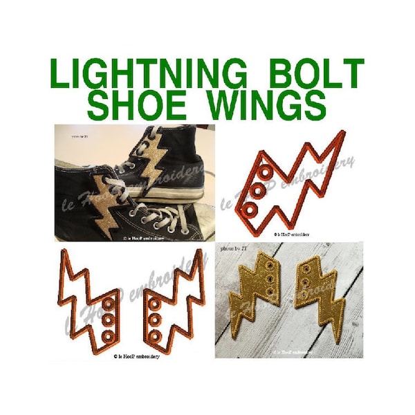 4x4 5x7 LIGHTNING BOLT Shoe Wings Machine Embroidery In Hoop Design Goth Costume Superhero Steampunk cosplay Fantasy Roller Skate Electric