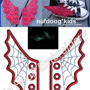 4x4 5x7 SPIDER WEB Shoe Wings Machine Embroidery In Hoop Design Goth Costume Superhero cosplay Steampunk Fantasy Spiderman inspired shoelace image 1