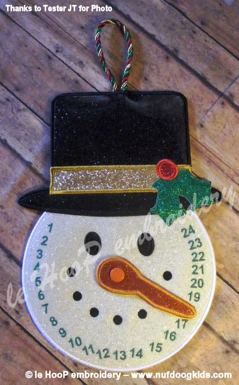 SNOWMAN COUNTDOWN Machine Embroidery In Hoop Design 5x7 6x10 7x12 8x12 12x17 ITH clock Christmas image 5