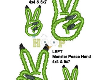 Monster PEACE Hand Applique Machine Applique Embroidery design 2 sizes Halloween