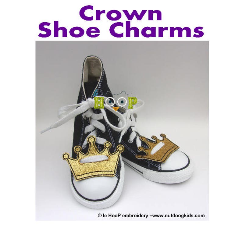 CROWN Shoe Charms Wings Tags Machine Applique Embroidery design ITH In The Hoop cosplay queen king royalty shoelace halloween image 1