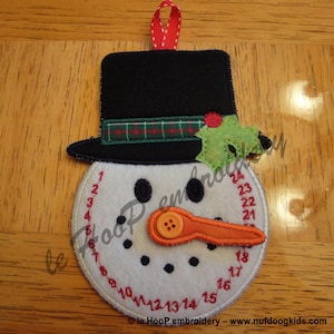 SNOWMAN COUNTDOWN Machine Embroidery In Hoop Design 5x7 6x10 7x12 8x12 12x17 ITH clock Christmas image 4