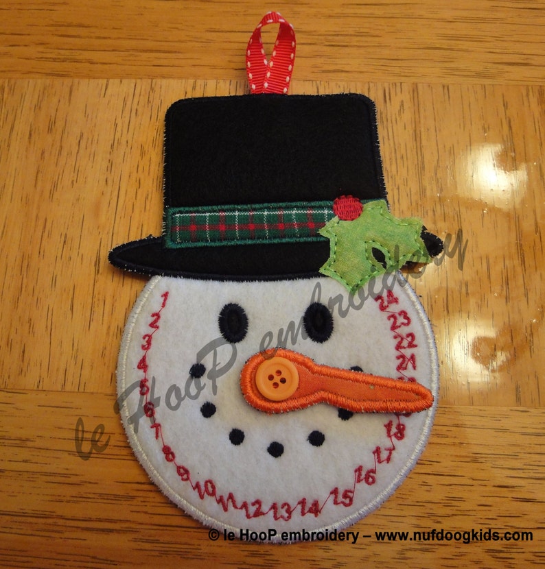 SNOWMAN COUNTDOWN Machine Embroidery In Hoop Design 5x7 6x10 7x12 8x12 12x17 ITH clock Christmas image 4