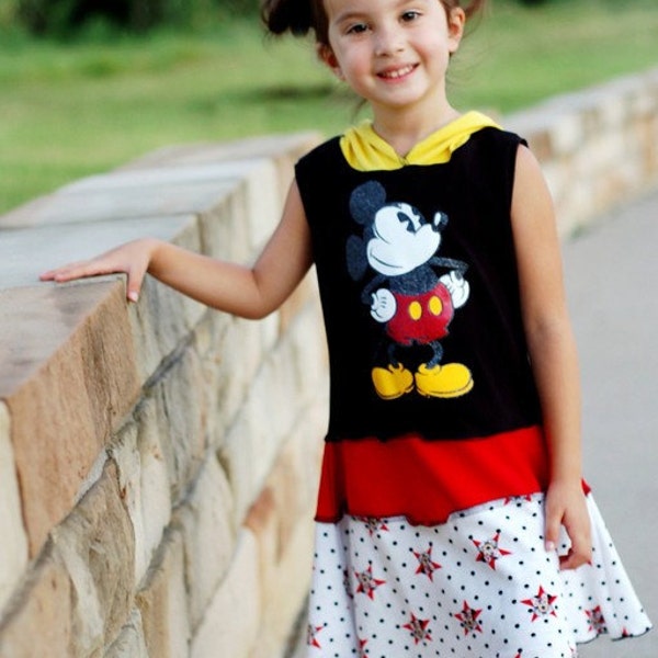 Disney's MICKEY MOUSE girl's 3/4/5 UPcyCle repurposed T Shirt Dress