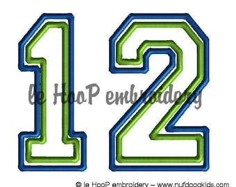 Diseño de bordado a máquina con apliques de fútbol americano de 12 números para aficionados al fútbol, 3 tamaños, Superbowl Hawks Seattle Man