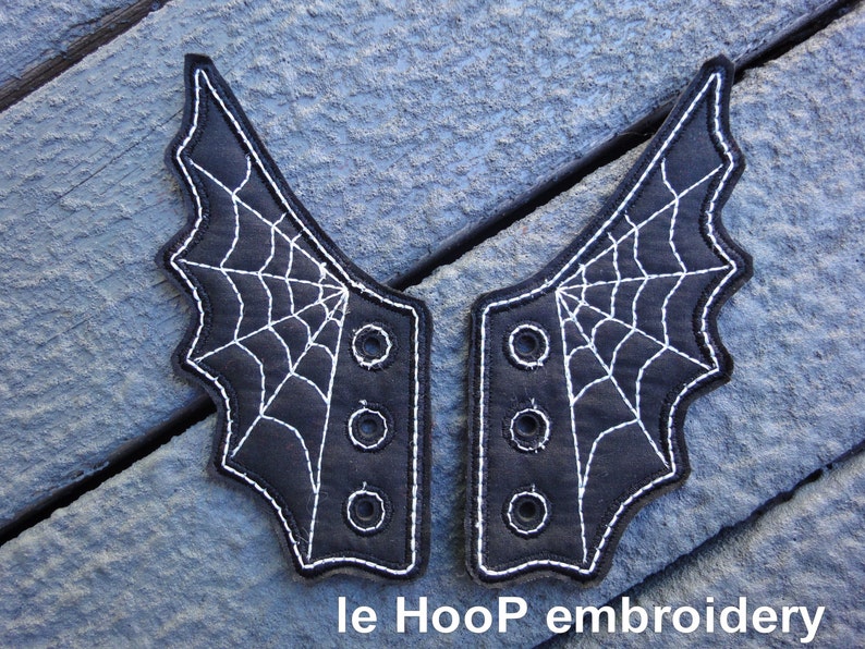 4x4 5x7 SPIDER WEB Shoe Wings Machine Embroidery In Hoop Design Goth Costume Superhero cosplay Steampunk Fantasy Spiderman inspired shoelace image 3