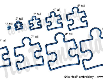 PUZZLE Stück Maschine Applikation Stickerei Design 9 Größen Autismus Bewusstsein spricht Aspberger