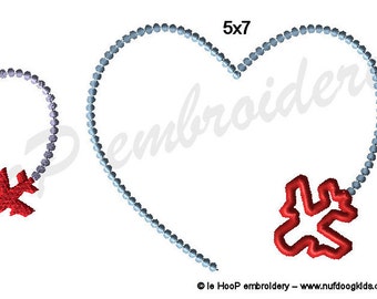 Valentine Plane Heart Trail Machine Embroidery Applique Design 4x4 5x7