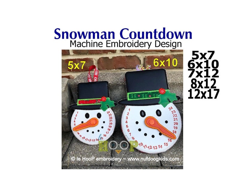 SNOWMAN COUNTDOWN Machine Embroidery In Hoop Design 5x7 6x10 7x12 8x12 12x17 ITH clock Christmas image 1