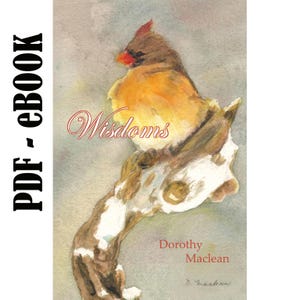 May include: A watercolor painting of a cardinal perched on a branch. The bird is a vibrant orange and red with a brown head. The title "Wisdoms" is written in cursive script below the bird. The author's name, Dorothy Maclean, is written below the title.