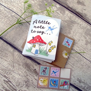 Mini cartes lutin bleues avec timbres postaux lutin