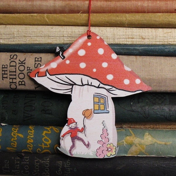 Toadstool house Wooden Hanging Decoration