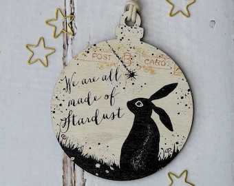 Rabbit and Stardust Wooden Hanging Decoration