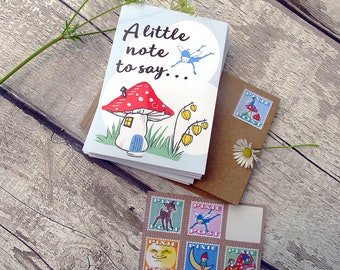 Mini cartes lutin bleues avec timbres postaux lutin