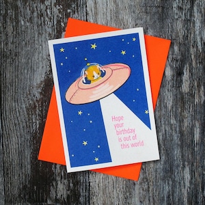 Carte d'anniversaire OVNI Kitty Riso