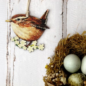 Wren Wooden Hanging Decoration