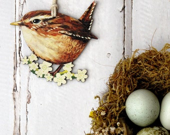 Wren Wooden Hanging Decoration