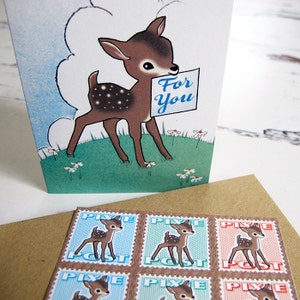 Mini cartes de cerf avec timbres postaux Pixie