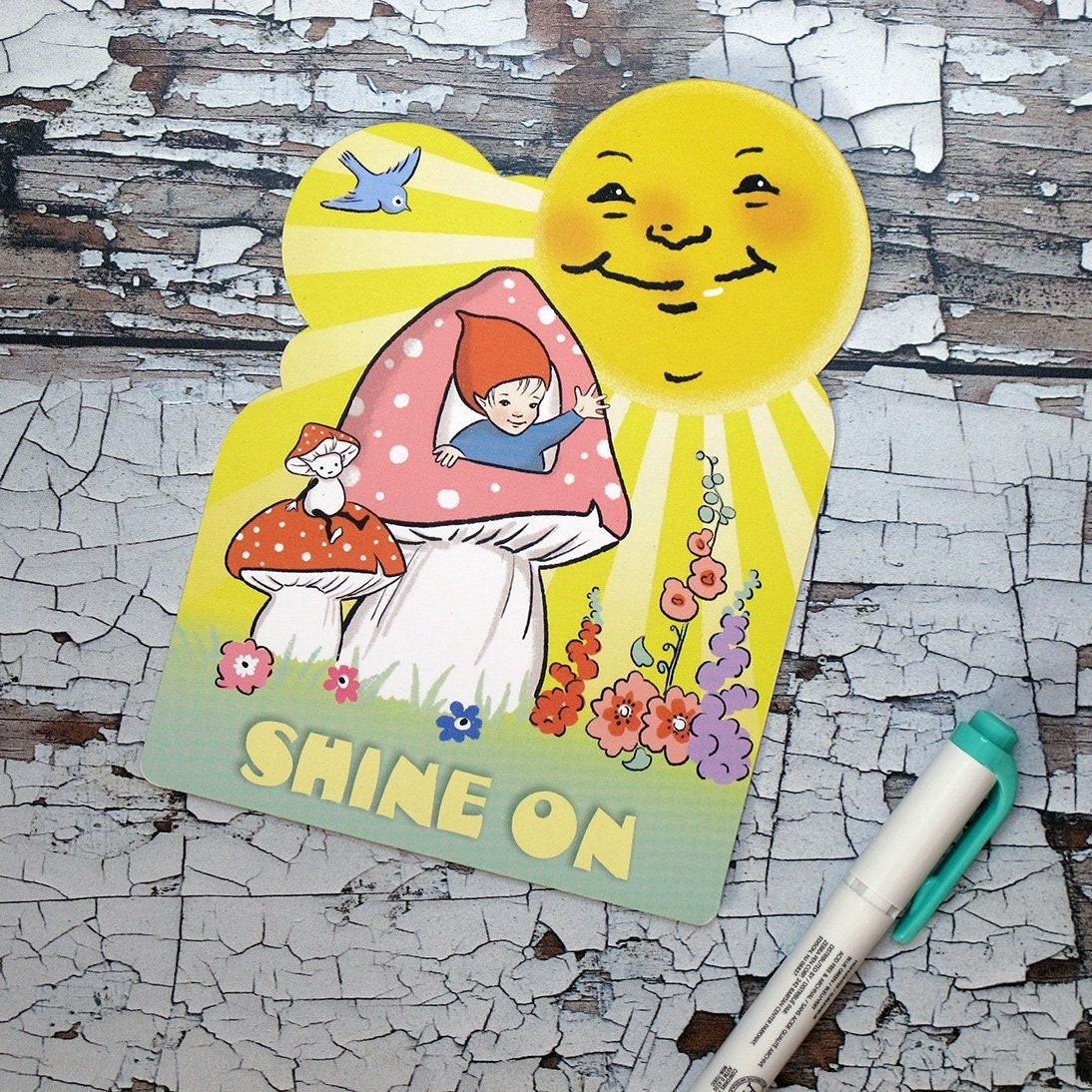 Shine On die cut postcard