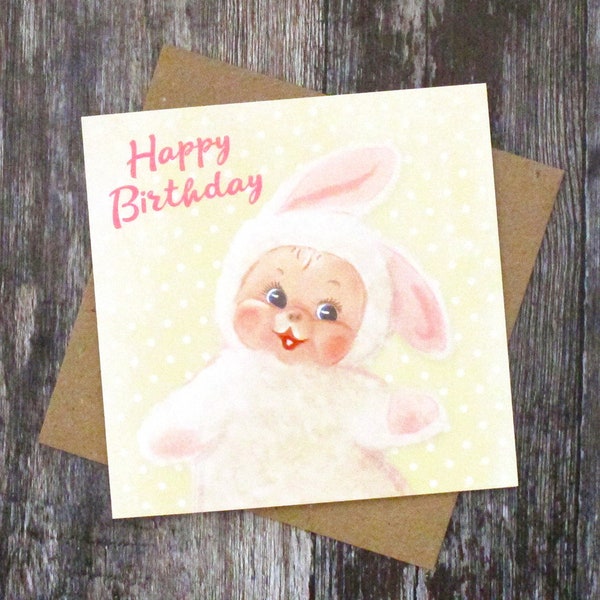 carte d’anniversaire de lapin jouet vintage