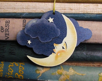 Moon and Cloud Wooden Hanging Decoration