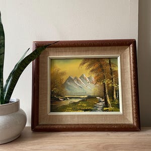 Vintage Landscape Oil Painting, Signed by Artist, Wood Framed Original Mountain Forest Landscape Wall Art