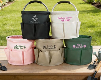 Personalized Gardening Tool Tote Bag, Custom Embroidered Garden Tool Tote Organizer, Gift for Gardener, Mom Grandma Gift, Gardening Gift