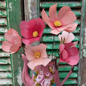Fiori cosmos di carta fatti a mano - Bouquet floreale realistico di carta crespa - Fiori rosa cosmos - Decorazioni per la casa botaniche - Centrotavola nuziale