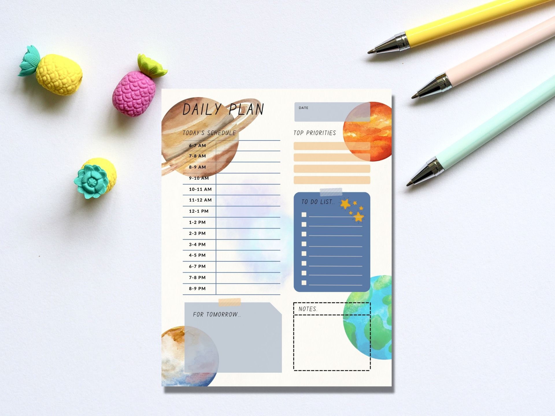 KIDS DAILY PLANNER Printable Flowers and Planets| to Do List ...