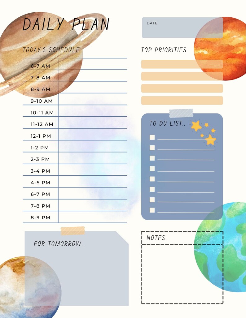 KIDS DAILY PLANNER Printable Flowers and Planets| to Do List ...