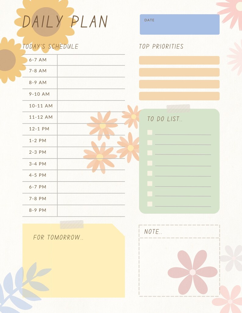KIDS DAILY PLANNER Printable Flowers and Planets| to Do List ...