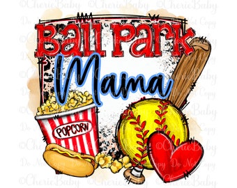 Ball Park Mama png, Sublimation Shirt Design, Digital Download, Hot Dog, Popcorn, Leopard print, Softball Printable png, Mother's Day Idea