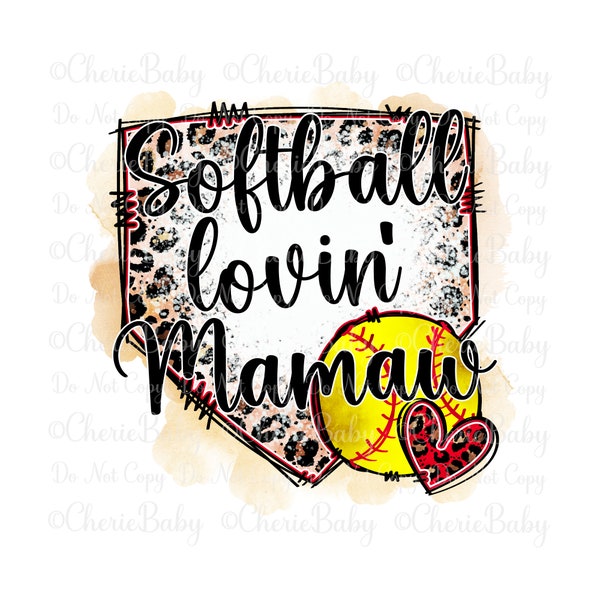 Softball Lovin' Mamaw Sublimation Design, Printable png, Digital Download, Faux Bleach Leopard Background, Softball Mamaw Shirt Design
