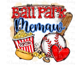 Ball Park Memaw Sublimation Design, DTF Digital Download, Hot Dog, Popcorn, Leopard print, Baseball Printable png, Grandmother Shirt Design