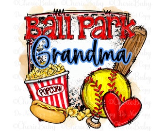 Ball Park Grandma Sublimation Design, Digital Download, Hot Dog, Popcorn, Leopard print, Softball Printable png, Grandmother shirt design