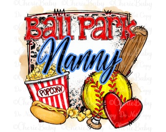 Ball Park Nanny Sublimation Design, Digital Download, Hot Dog, Popcorn, Leopard print, Softball Printable png, Grandmother shirt design