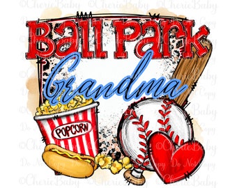 Ball Park Grandma Sublimation Design, Digital Download, Hot Dog and Popcorn, Leopard print, Baseball Printable png, Grandmother shirt design