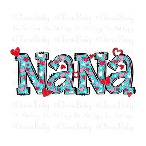 Diseño de sublimación para abuela, PNG imprimible, descarga digital DTF, corazones y letras azules, San Valentín, amor, Día de la Madre, abuela