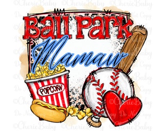 Ball Park Mamaw Sublimation Design, Digital Download, Hot Dog and Popcorn, Leopard print, Baseball Printable png, Grandmother shirt design