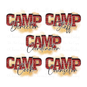 Camp Staff Sublimation DTF Design Bundle, 5 Digital Downloads, Printable pngs, Camping Shirt Designs, Outdoor Activities Summer Camp Cook+