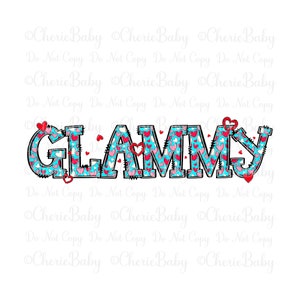 Glammy Sublimation Design, Printable png, Digital Download, Hearts & Blue Doodle Letters, Valentine's Day, Love, Mother's Day, Grandmother image 1
