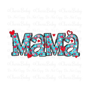 Diseño de sublimación para mamá, PNG imprimible, descarga digital DTF, PNG imprimible, corazones y letras dibujadas, idea de diseño de camiseta para el Día de la Madre